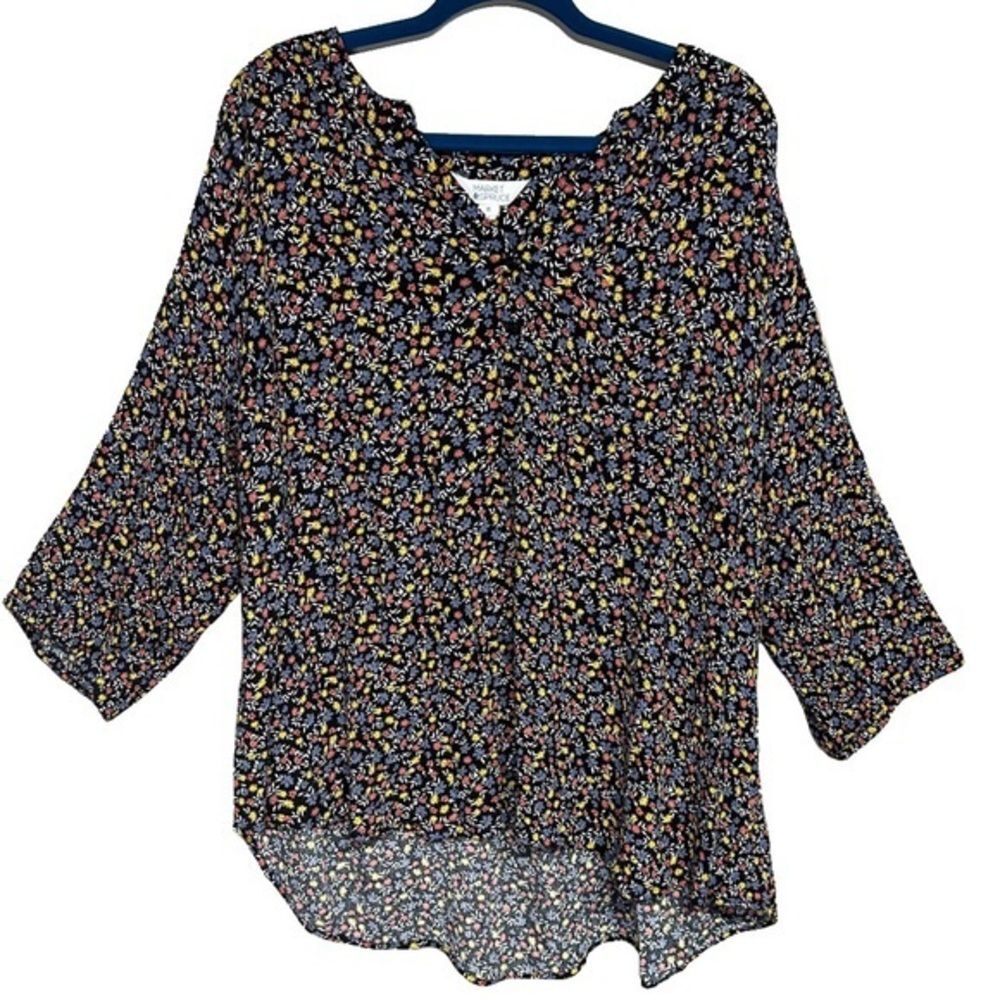 Market & Spruce Stitch Fix Womens Blouse Size 3X Black Floral Boho Prairie Rayon